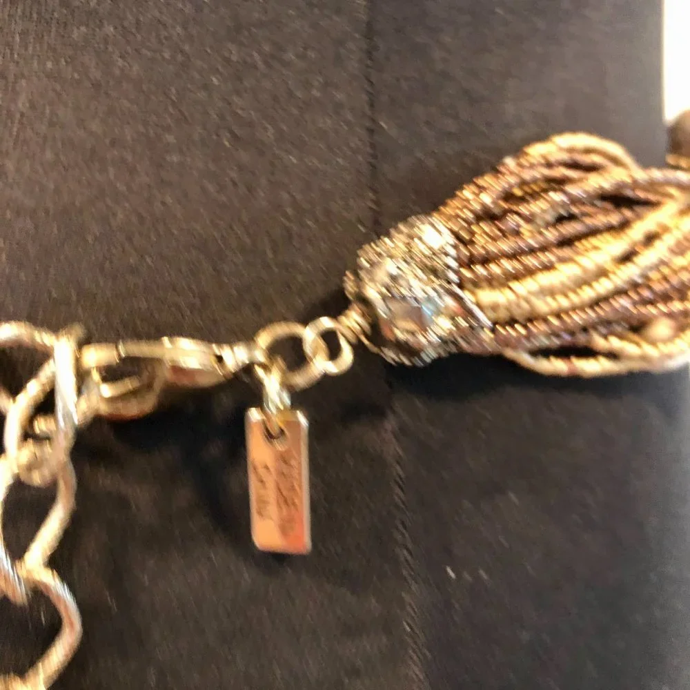 Chicos MIxed Bronze Tone Metal Stones Textured Carved Chain Belt  41